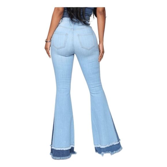 Fashion Nova Only Good Vibes Extreme Bell Bottom Jeans Blue Light Wash Denim 26 - Picture 5 of 9